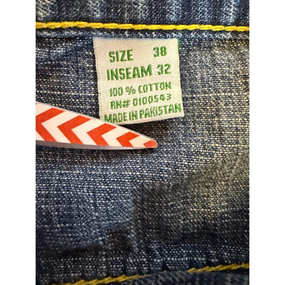 Evolution Design Men Baggy Argyle Pocket Jeans Blue Denim 38x32 Y2K Streetwear